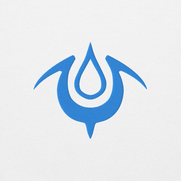 Fire Emblem Hoodie featuring the blue Mark of the Exalt crest embroidered on the chest, displayed in close-up detail.
