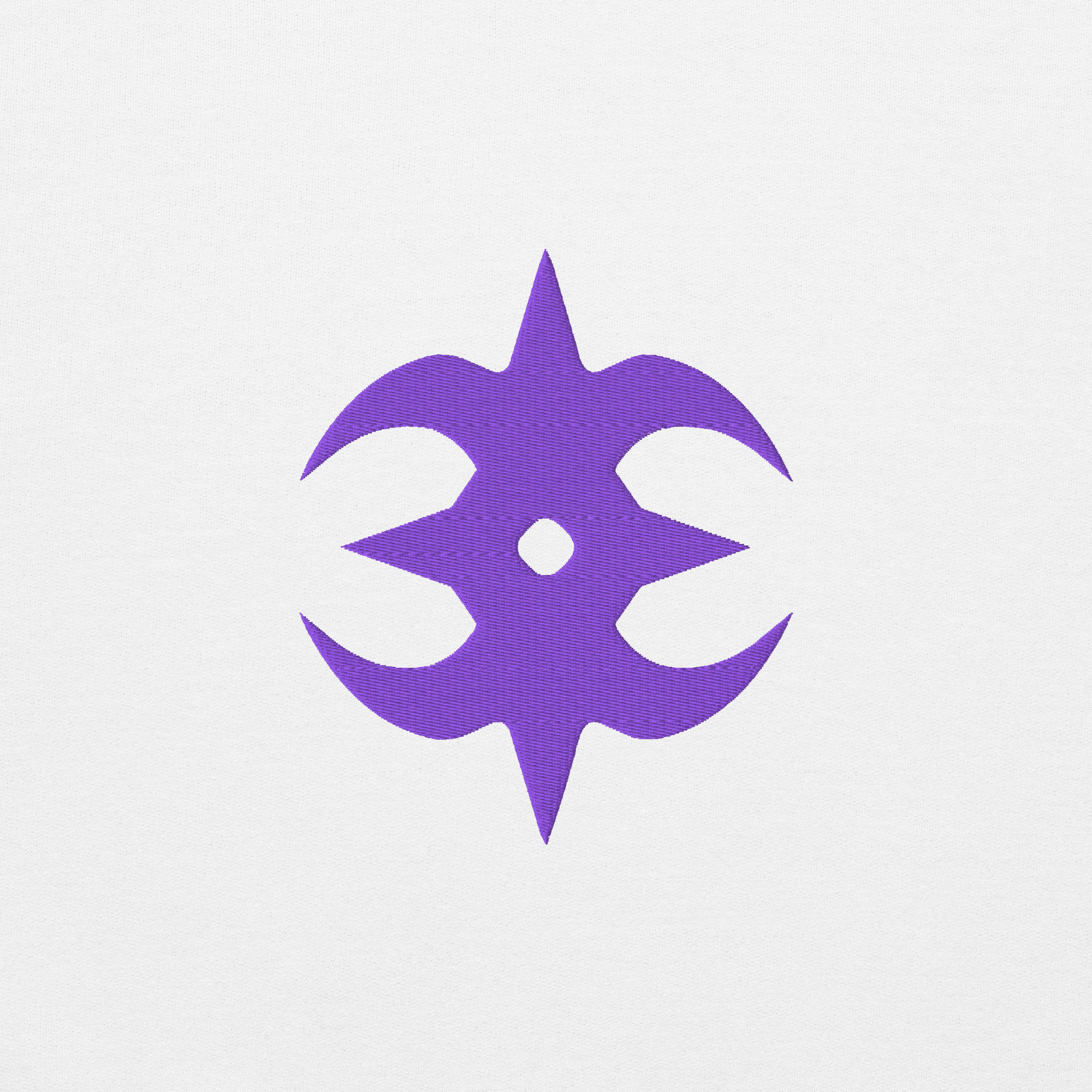 Nohr - Unisex Embroidered Hoodie Fire Emblem Hoodie close-up showing the purple Nohr embroidered crest design.