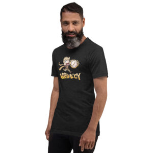 FEHology shirt in black with Lateology graphic, worn by a bearded man.