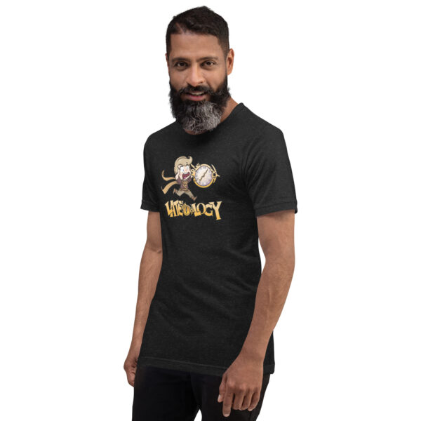 FEHology shirt in black with Lateology graphic, worn by a bearded man.