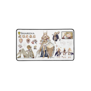 12x22 Fire Emblem Desk Mat highlighting Sharena’s detailed concept art sketches and full character design from Fire Emblem Heroes.
