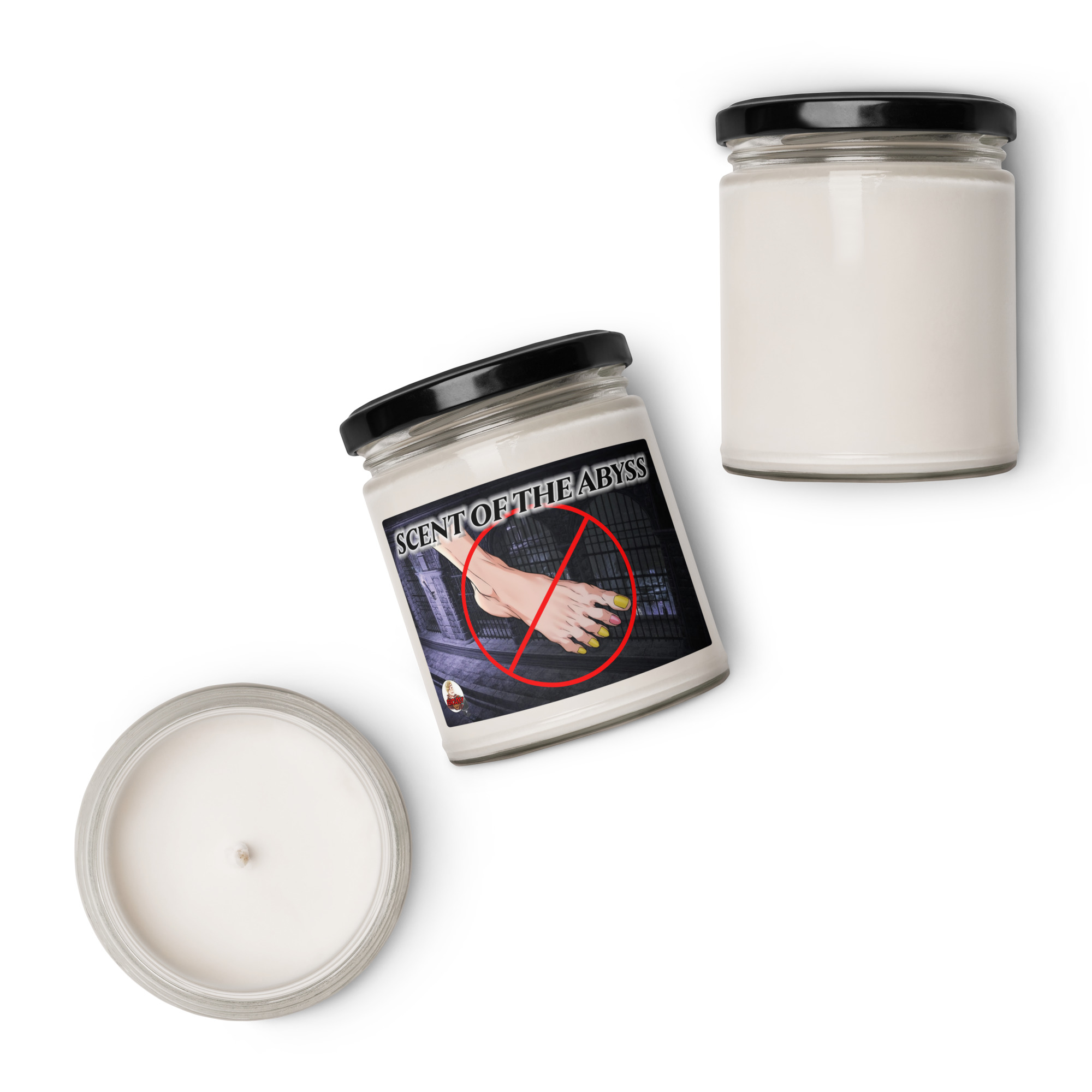 Scent of the Abyss - Candle Fire Emblem Candle Scent of the Abyss top and side view – set of Halloween edition Fire Emblem candles shown open and closed on white background.