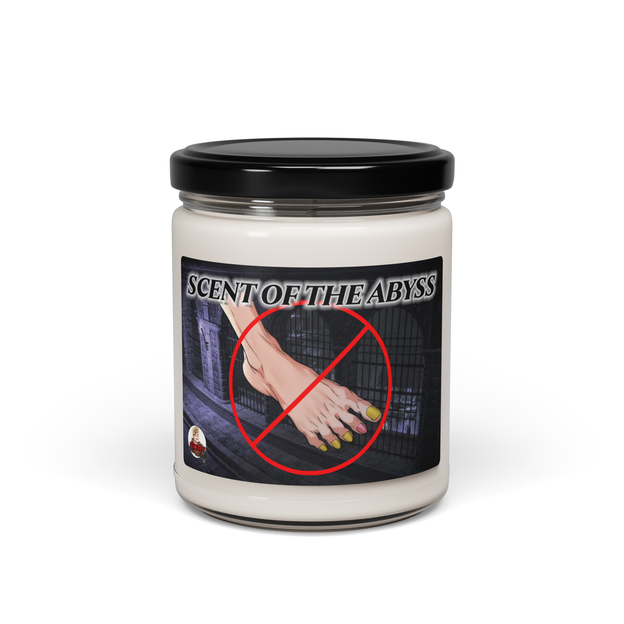 Scent of the Abyss - Candle Fire Emblem Candle Scent of the Abyss angled front view – limited edition 9 oz Fire Emblem candle with detailed printed label and black lid.