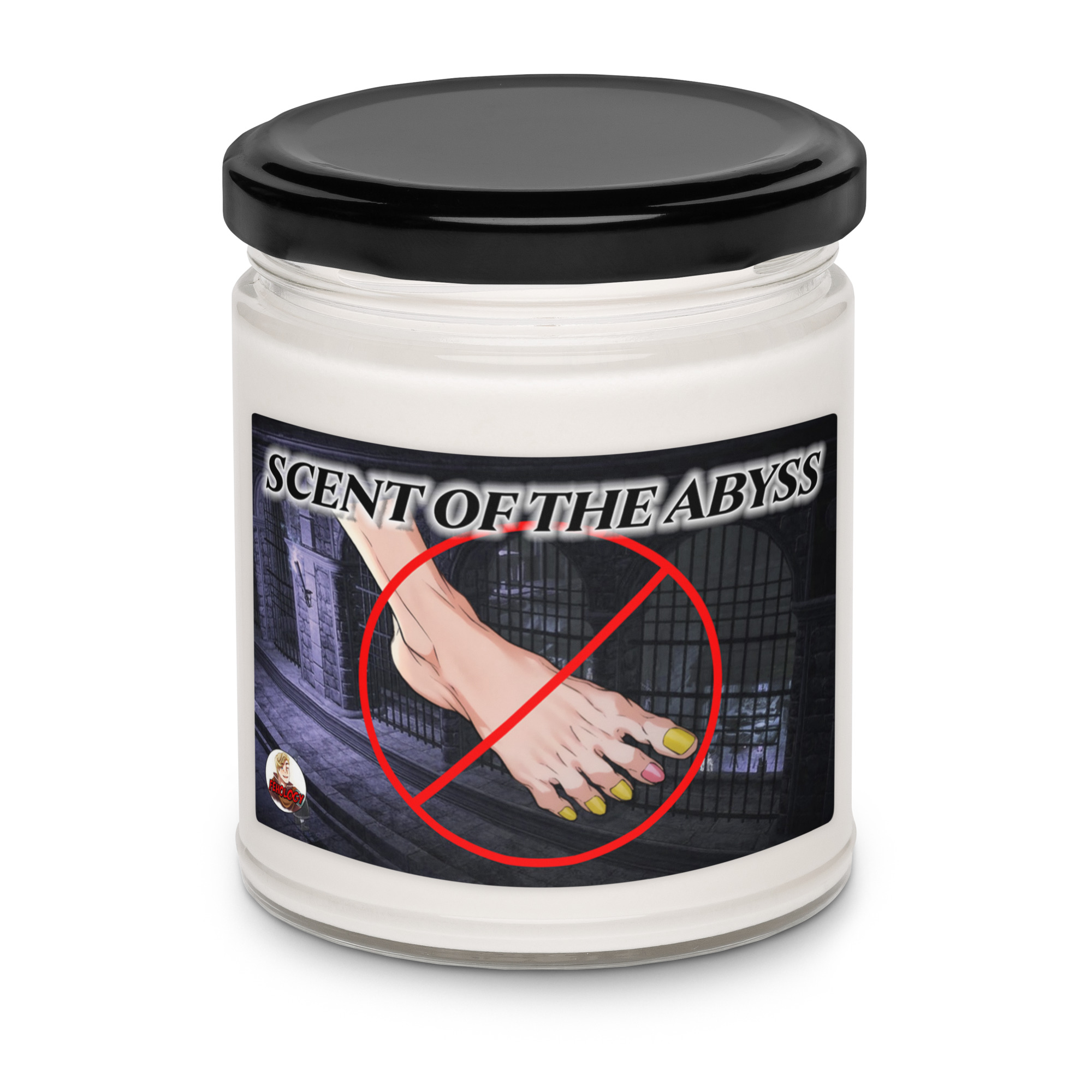 Scent of the Abyss - Candle Fire Emblem Candle Scent of the Abyss label detail – close-up shot of the limited-time 9 oz Fire Emblem candle with bold red circle artwork.