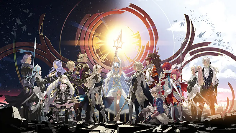 My Fire Emblem Wallpaper Collection (One Per Game) Fire Emblem wallpapers – FE14 Fates cast with Azura, Corrin, and both kingdoms beneath a radiant sun.