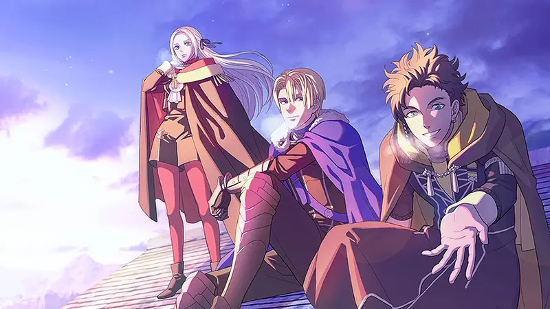 My Fire Emblem Wallpaper Collection (One Per Game) Fire Emblem wallpapers – FE16 Three Houses Edelgard, Dimitri, and Claude relaxing on the Garreg Mach rooftop.