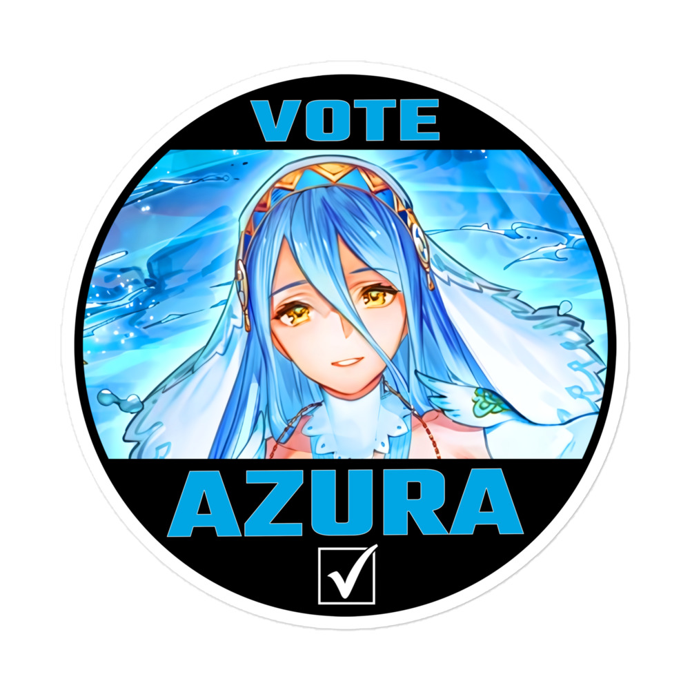 Vote for Azura - Sticker CYL10 Azura Fire Emblem sticker with blue water-themed portrait in a circular VOTE campaign design.