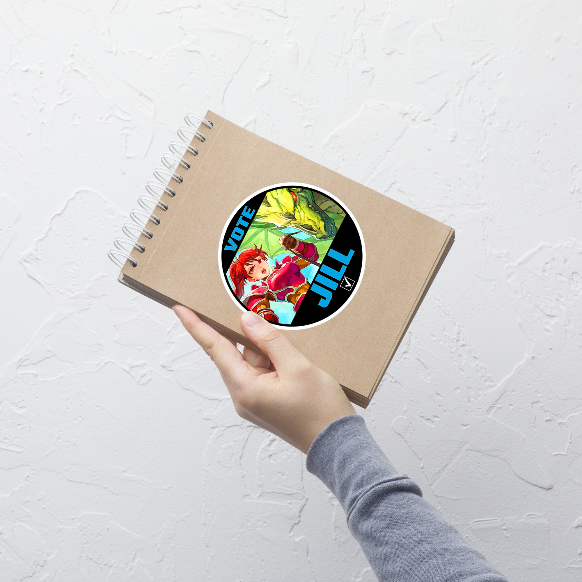 Vote for Jill - Sticker Fire Emblem Sticker of Jill shown on a notebook in hand, 5x5 size