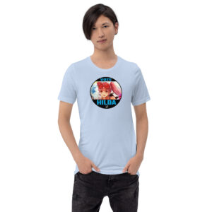 Fire Emblem Shirt with Vote for Hilda design worn by a man in a light blue tee