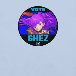 Fire Emblem Shirt featuring the Vote for Shez design shown in a flat product mockup