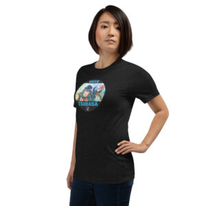 Vote for Tsubasa - Unisex Tee Fire Emblem Shirt with Vote for Tsubasa design worn by a woman in a black fitted tee