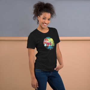 Vote for Jill - Unisex Tee Fire Emblem Shirt with Vote for Jill design worn by a woman in a black tee