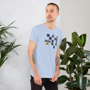 Fire Emblem 25th Anniversary Inspired - Unisex Tee Fire Emblem Shirt 25th Anniversary inspired t-shirt in light blue, angled view on model