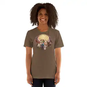 Shadows of Valentia - Unisex Tee Fire Emblem Shirt - Shadows of Valentia inspired shirt in brown, front view on model