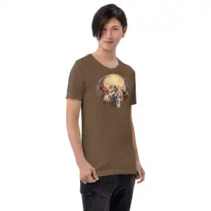 Shadows of Valentia - Unisex Tee Fire Emblem Shirt - Shadows of Valentia inspired brown shirt worn by model, side view