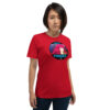 Fire Emblem Shirt with Vote for Yunaka design worn by a woman in a red tee