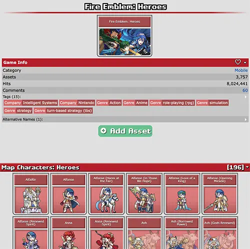 The 17 Best Fire Emblem Heroes Tools You Should Be Using Fire Emblem Heroes tools, Spriter’s Resource FEH assets and sprites screenshot.