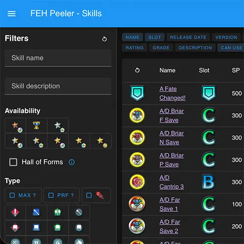 The 17 Best Fire Emblem Heroes Tools You Should Be Using Fire Emblem Heroes tools, FEH Peeler unit builder and skill database screenshot.