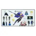 Fire Emblem desk mat featuring Dimitri concept art collage with character designs and reference sketches from Three Houses in 16x32 size
