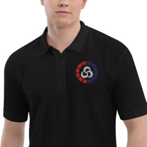 Black Fire Emblem polo with embroidered Blaze Meter design from Fire Emblem Fortune's Weave