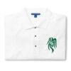 Folded white Fire Emblem polo with green Heron Branded symbol on the chest