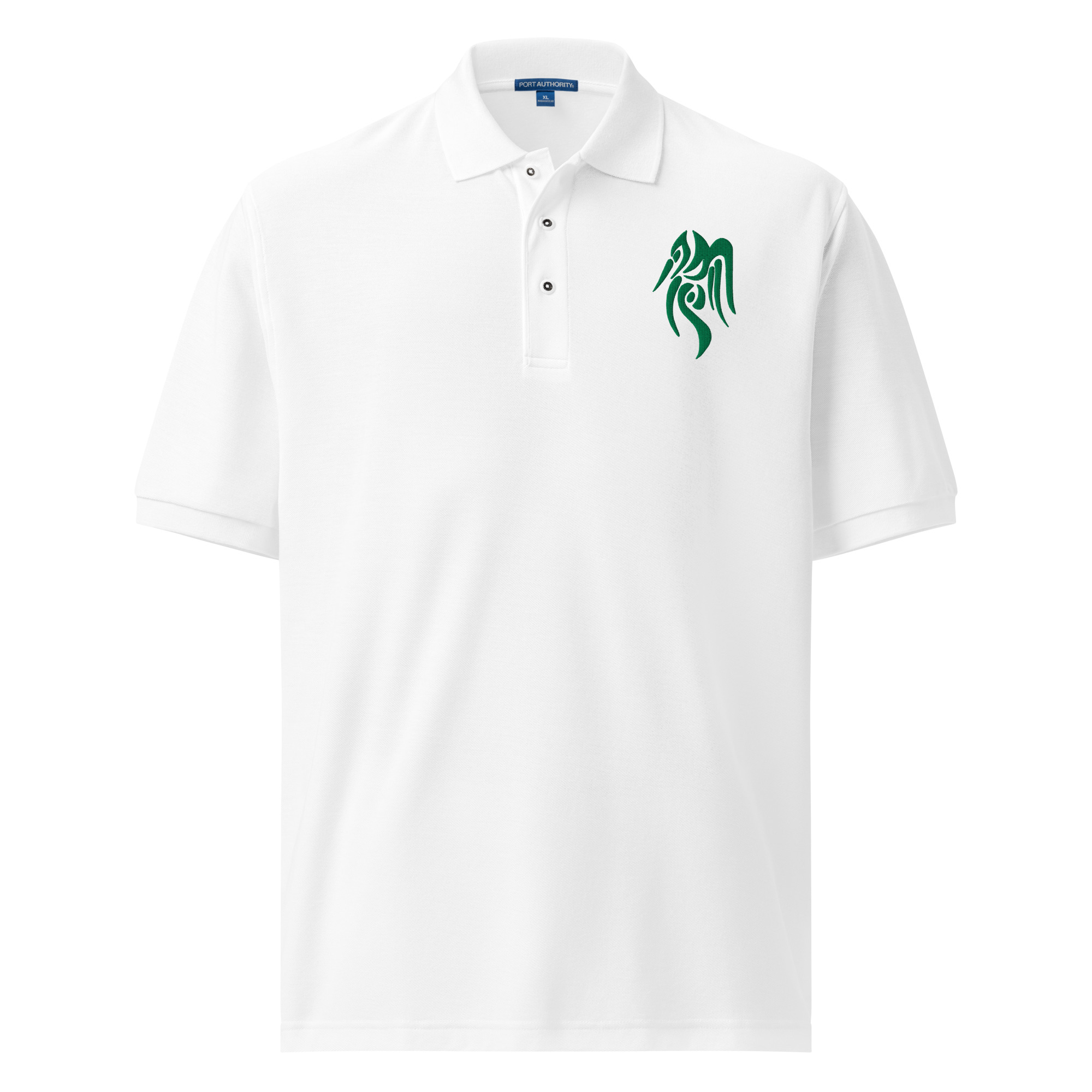 Heron Branded - Embroidered Polo White embroidered Fire Emblem polo with green Heron Branded design
