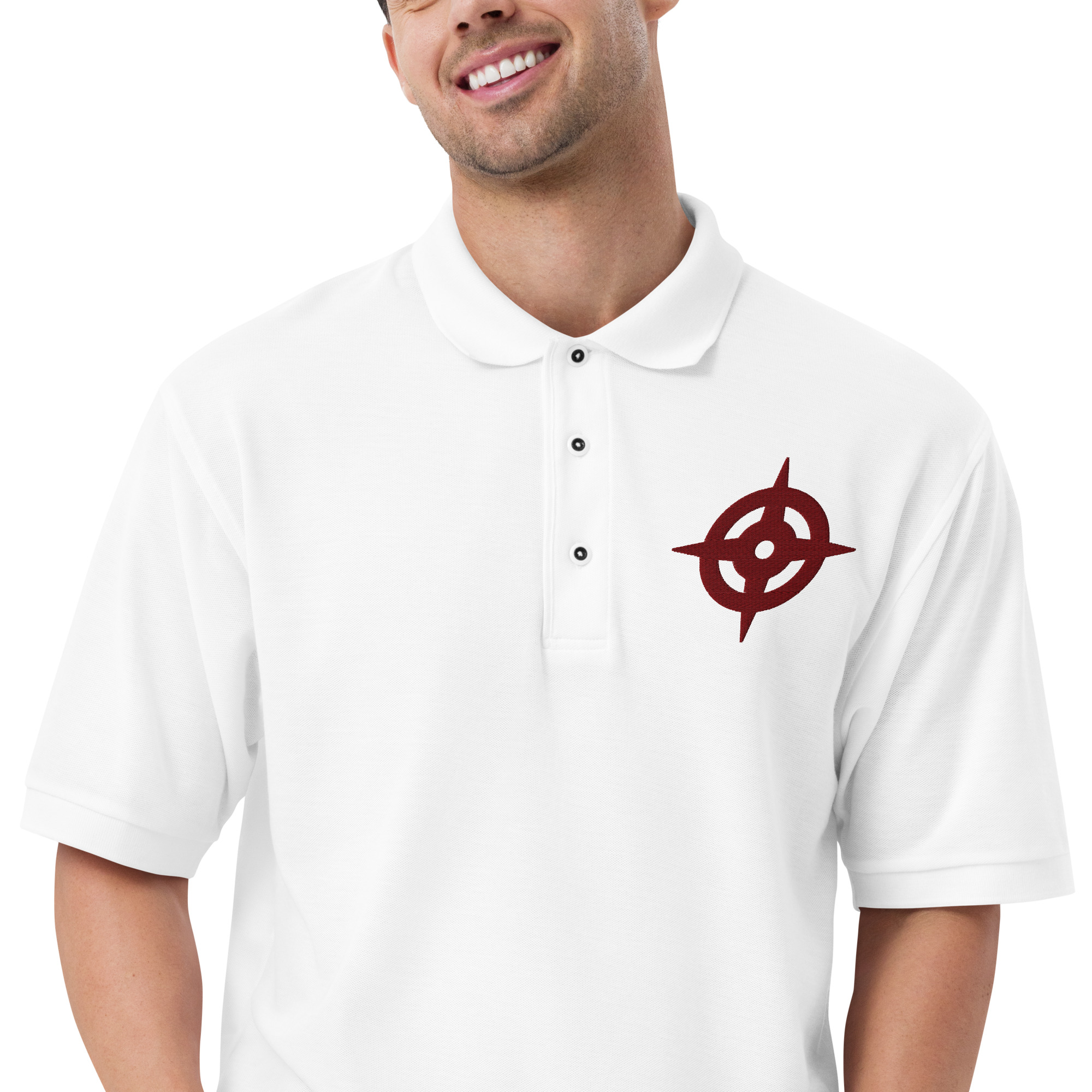 Hoshido - Embroidered Polo White Fire Emblem polo with red Hoshido symbol embroidered on the chest