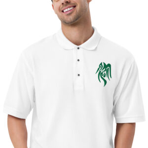 Heron Branded - Embroidered Polo White Fire Emblem polo with green Heron Branded symbol embroidered on the chest