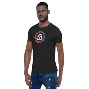 Blaze Gauge - Fortune's Weave Tee Fire Emblem Shirt with red and purple Fortune's Weave Blaze Gauge on male model