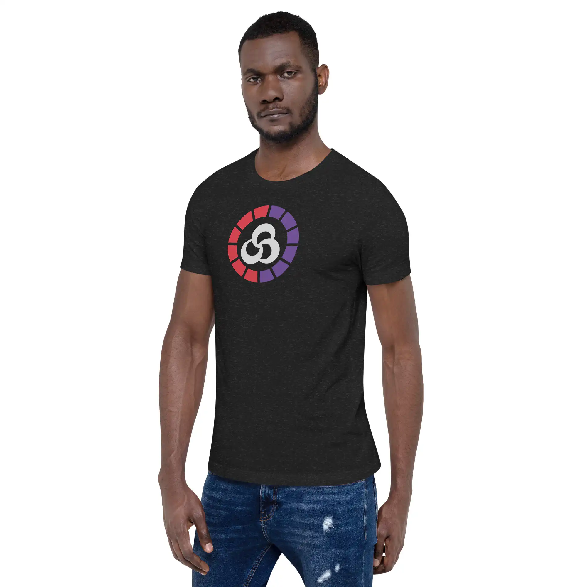 Blaze Gauge - Fortune's Weave Tee Fire Emblem Shirt with red and purple Fortune's Weave Blaze Gauge on male model